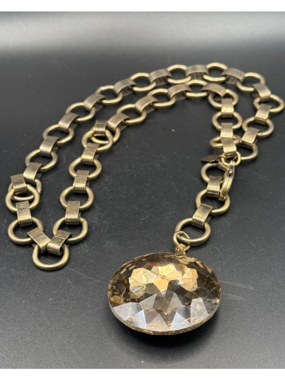 Noa Sade Statement Necklace Amber Crystal Pendant Adjustable Chain